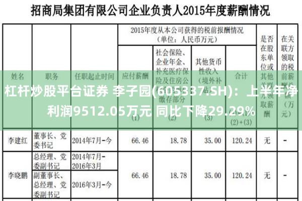 杠杆炒股平台证券 李子园(605337.SH)：上半年净利润9512.05万元 同比下降29.29%